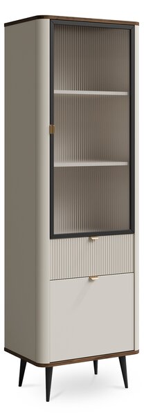 MARLY keskeny vitrines szekrény - kasmír / dió