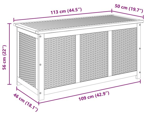 VidaXL Kerti Tároló Doboz 185 L Tömör Akácfa 113 x 50 x 56 cm Bézs