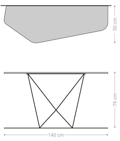 DELIFE Konzolasztal Edge poligonális 140x50 cm kerámia calacatta luxe fehér arany szürke Spios fém titán színű effekt finish
