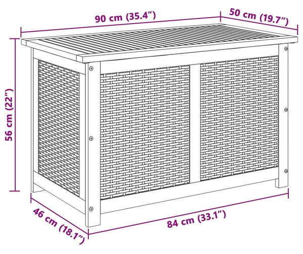 VidaXL Kerti Tároló Doboz 185 L Tömör Akácfa 90 x 50 x 56 cm Fekete