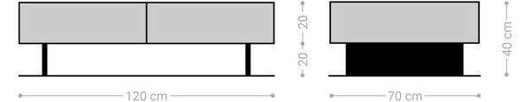 DELIFE Dohányzóasztal Solu 120x70 cm tölgy természetes 4 fiók lebegő fém láb fekete 3D előlap
