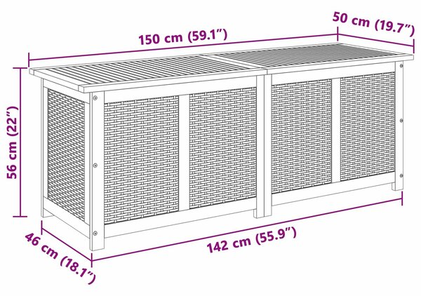 VidaXL Kerti Tároló Doboz 243 L Tömör Akácfa 150 x 50 x 56 cm Fekete