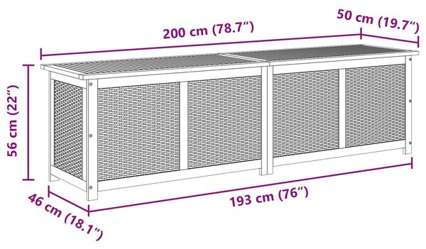 VidaXL Kerti Tároló Doboz 185 L Tömör Akácfa 200 x 50 x 56 cm Bézs