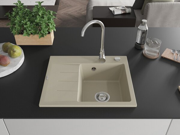 Mexen Ben, 1 kamrás gránit mosogató 600x500x190 mm, jobb + króm szifon, bézs, 6523605000-69