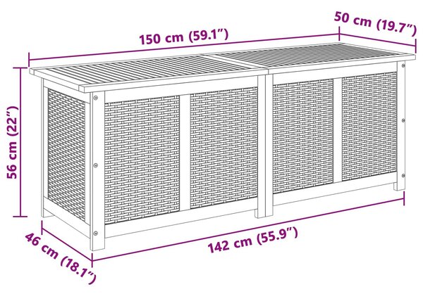 VidaXL Kerti Tároló Doboz 185 L Tömör Akácfa 150 x 50 x 56 cm Bézs