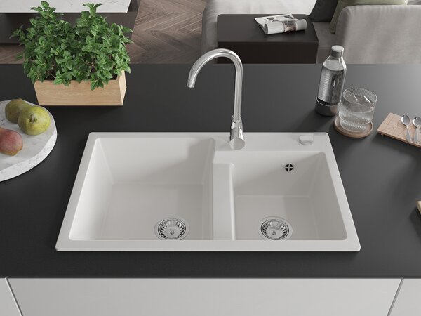 Mexen Tomas, gránit mosogató 800x500x190 mm, 2 kamrás, fehér, 6516802000-20