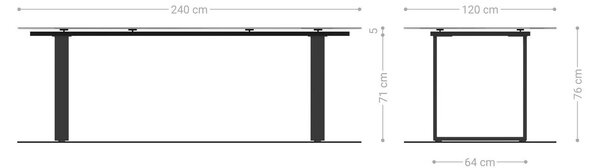 DELIFE Étkezőasztal Edge hajóformájú 240x120 cm Laminam® Nero Greco kerámia antracit rozsdamentes acél keskeny