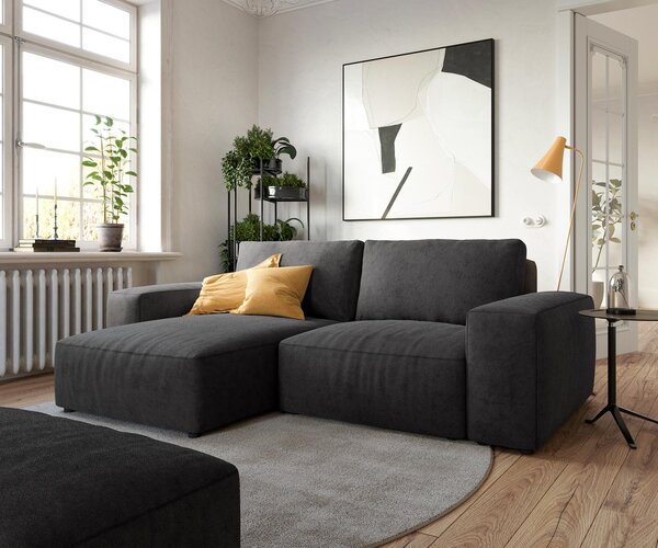 DELIFE Sarokkanapé Lanzo 230x155 cm mikroszálas fekete rekamié változtatható puffal