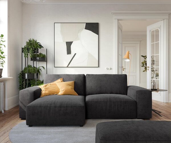 DELIFE Sarokkanapé Lanzo 230x155 cm mikroszálas fekete rekamié változtatható puffal
