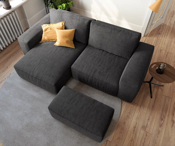 DELIFE Sarokkanapé Lanzo 230x155 cm mikroszálas fekete rekamié változtatható puffal