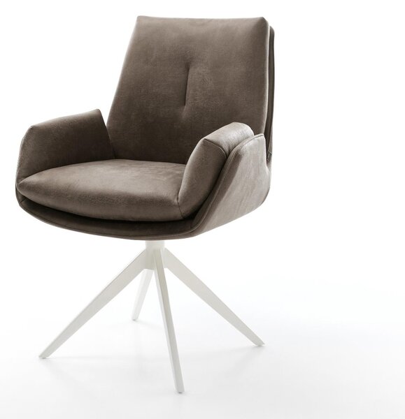 DELIFE Étkezőszék Clea-Flex mikroszálas taupe vintage kereszt láb széles fehér 360° forgatható billenő funkció