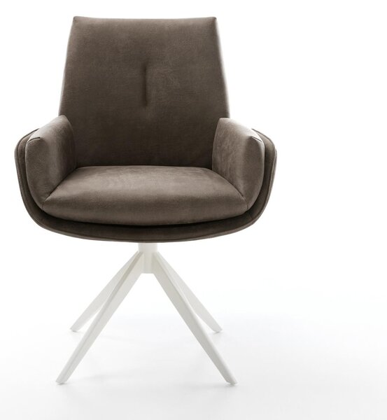 DELIFE Étkezőszék Clea-Flex mikroszálas taupe vintage kereszt láb széles fehér 360° forgatható billenő funkció