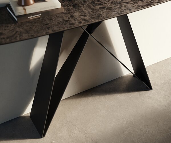 DELIFE Konzolasztal Edge hajóformájú 140x40 cm kerámia emperador extra lucido sötétbarna Velio fém fekete
