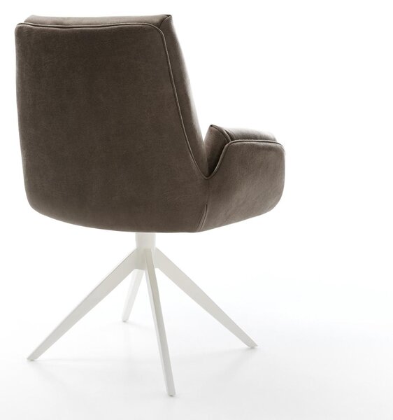 DELIFE Étkezőszék Clea-Flex mikroszálas taupe vintage kereszt láb széles fehér 360° forgatható billenő funkció