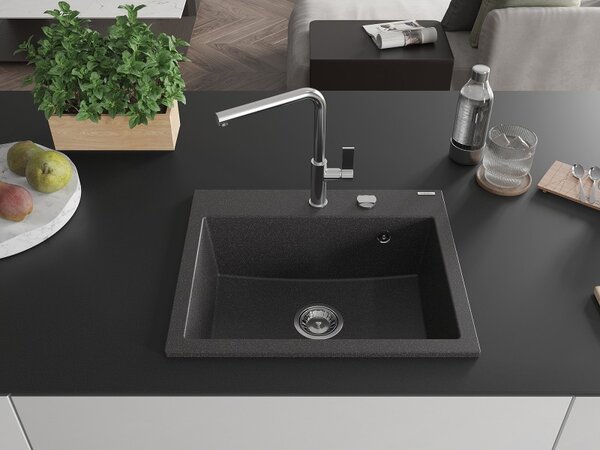 Mexen Oscar, 1 kamrás gránit mosogató 580x490x205 mm, fekete pettyes, 6519581000-76