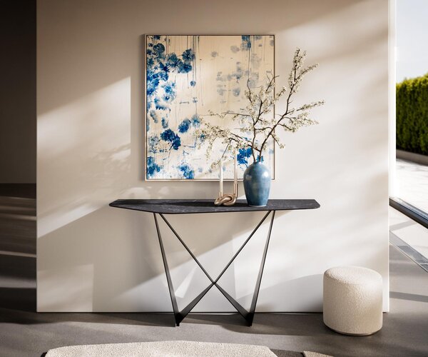 DELIFE Konzolasztal Edge poligonális 140x50 cm Laminam® kerámia Nero Greco antracit Spios fém fekete