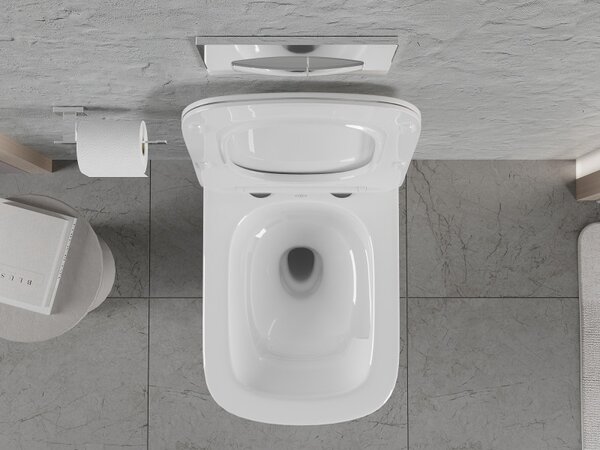 Mexen Riva, falra akasztható wc csésze 555x370x335 mm, Perem nélküli Tornado + duroplast wc ülőke, fényes fehér, 30630200T