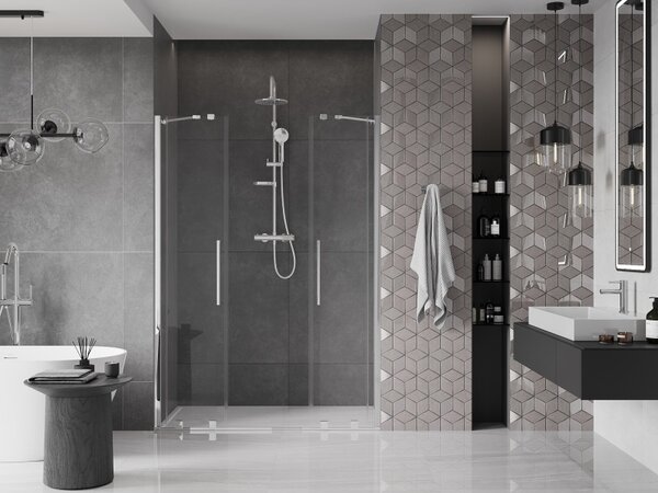 Mexen Velar Duo, nyitható tolóajtó 150x200 cm, 8mm átlátszó üveg, króm profil, 871-150-000-02-01