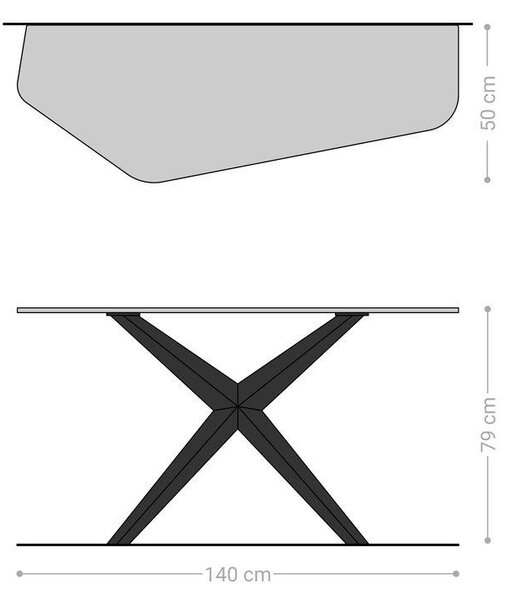 DELIFE Konzolasztal Edge poligonális 140x50 cm kerámia Laminam® Sabbia tölgyszínű Zentharo fém fekete