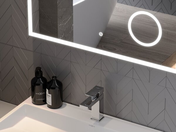 Mexen Kala, LED fürdoszobai tükör háttérvilágítással és kozmetikai tükörrel 100 x 80 cm, 6000K, páramentes, 9820-100-080-611-00