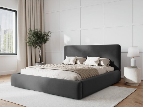 Sötétszürke kárpitozott ágyneműtartós franciaágy ágyráccsal 180x200 cm Colonel – Cosmopolitan Design