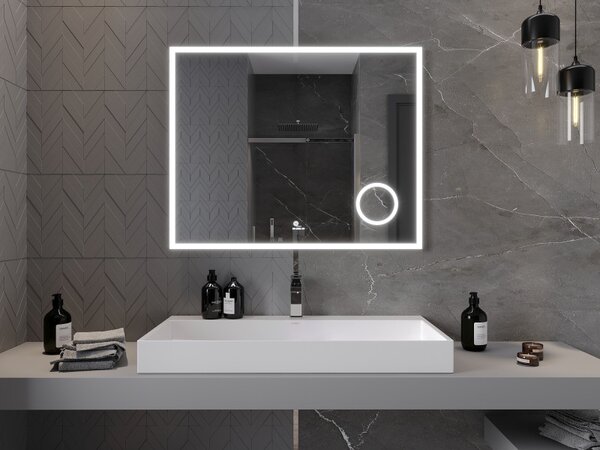 Mexen Kala, LED fürdoszobai tükör háttérvilágítással és kozmetikai tükörrel 100 x 80 cm, 6000K, páramentes, 9820-100-080-611-00