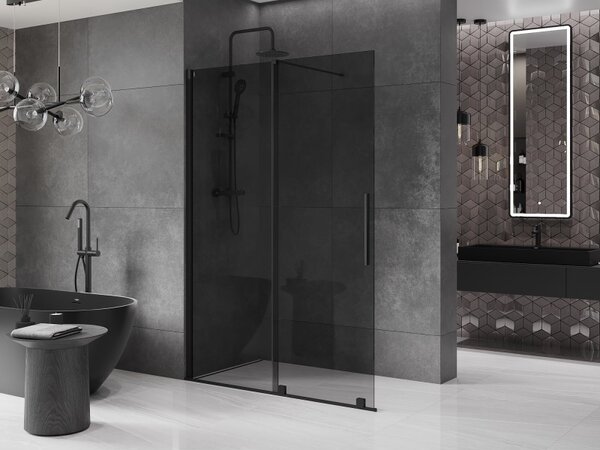 Mexen Velar, zuhany paraván tolóajtóval Walk-in 130 x 200 cm, 8mm szürke üveg, fekete matt, 871-130-000-43-70