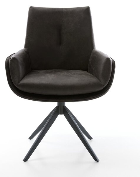 DELIFE Étkezőszék Clea-Flex mikroszálas antracit vintage kereszt láb széles fekete 360° forgatható billenő