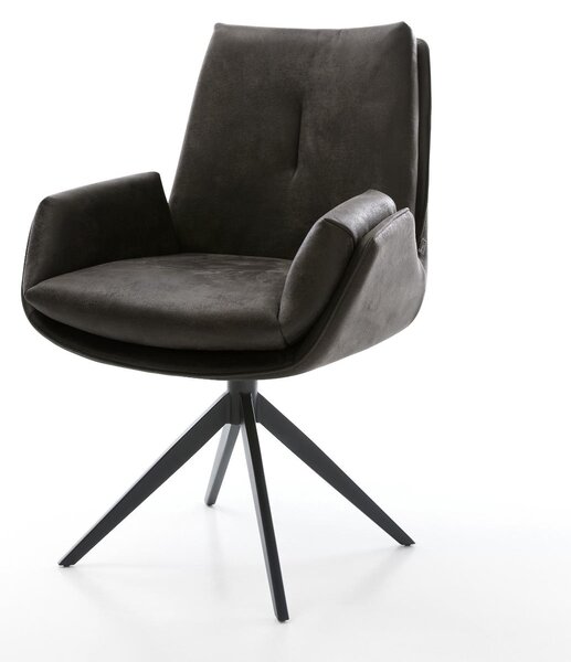 DELIFE Étkezőszék Clea-Flex mikroszálas antracit vintage kereszt láb széles fekete 360° forgatható billenő