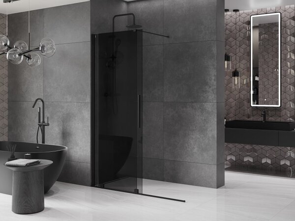 Mexen Velar, zuhany paraván tolóajtóval Walk-in 130 x 200 cm, 8mm szürke üveg, fekete matt, 871-130-000-43-70
