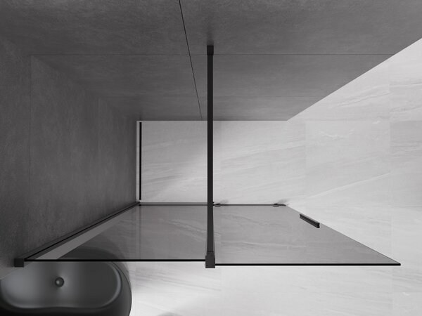 Mexen Velar, zuhany paraván tolóajtóval Walk-in 130 x 200 cm, 8mm szürke üveg, fekete matt, 871-130-000-43-70