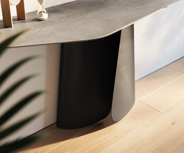 DELIFE Konzolasztal Edge poligonális 180x50 cm kerámia beton szürke Livos fém fekete