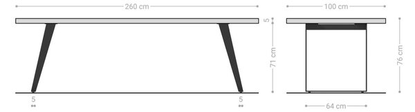 DELIFE Étkezőasztal Edge 260x100 XL akác platina rozsdamentes acél arany ferde Live-Edge