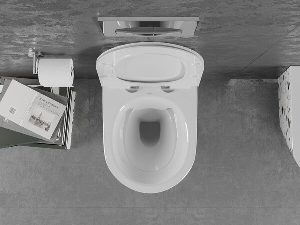 Mexen Lena, Perem nélküli fali WC csésze duroplasztikus ülőkével, lassan záródó, fehér-terrazzo mintával, 30224096