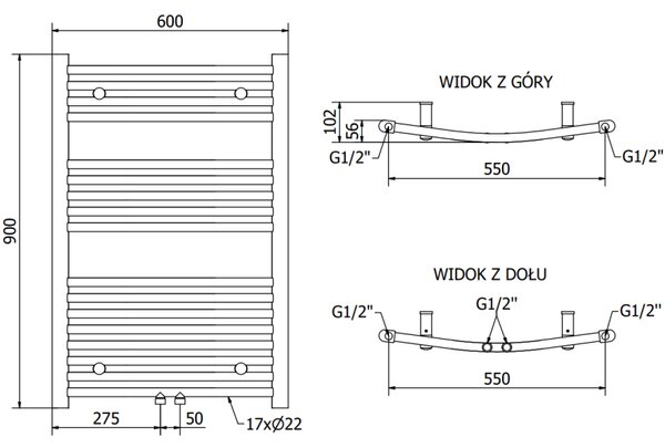 Mexen Ares, fűtőelem 900x600 mm, 342 W, króm, W102-0900-600-00-01