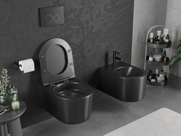 Mexen Sofia, falra akasztható WC csésze 490x360x355 mm, Perem nélküli Tornado, matt fekete, 3354XX85T