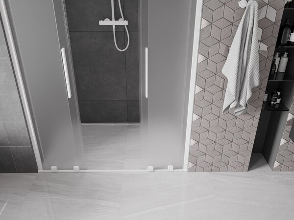 Mexen Velar Duo, tolózuhanyajtó nyitáshoz 140 cm, 8 mm-es matt üveg, fehér matt, 871-140-000-32-20