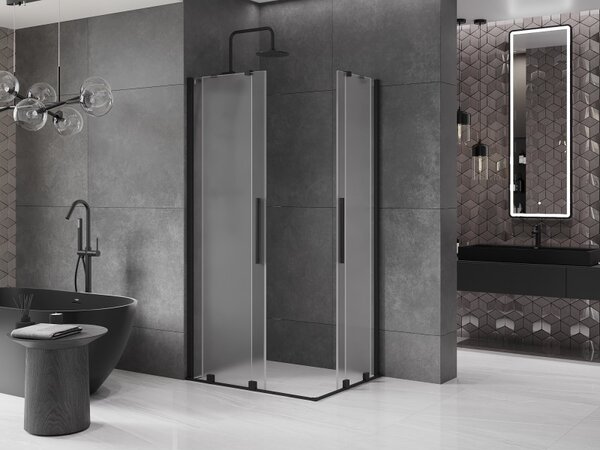 Mexen Velar Duo, zuhanykabin tolóajtóval 90 x 80 cm, 8 mm-es matt üveg, fekete matt, 871-090-080-32-70