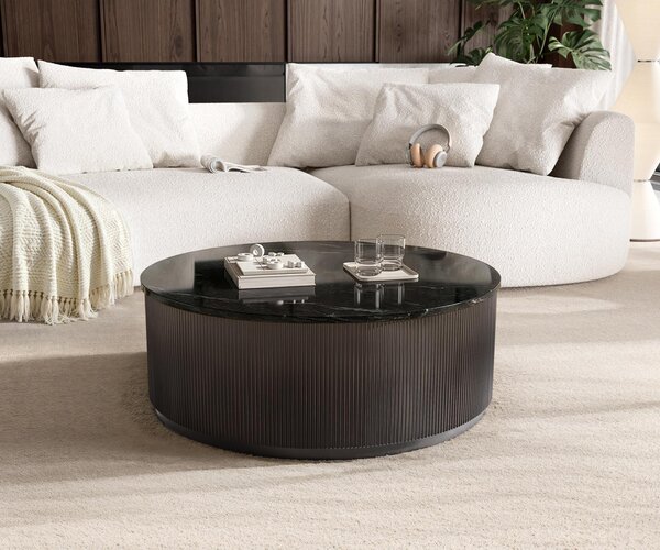 DELIFE Dohányzóasztal Fiorano 90x90 cm márvány fekete ezüst fém Black Antique