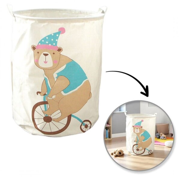 Játék- és ruhakosár mintás CIRCUS BEAR 35x45 cm, krémszínű