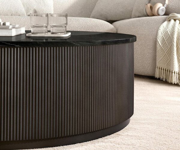 DELIFE Dohányzóasztal Fiorano 90x90 cm márvány fekete ezüst fém Black Antique