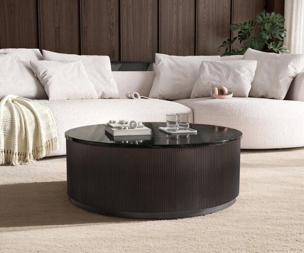 DELIFE Dohányzóasztal Fiorano 90x90 cm márvány fekete ezüst fém Black Antique