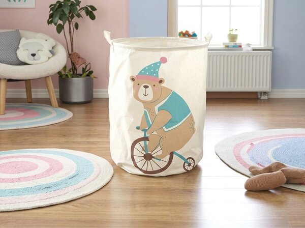 Játék- és ruhakosár mintás CIRCUS BEAR 35x45 cm, krémszínű