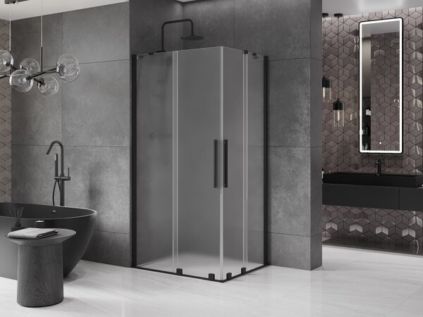 Mexen Velar Duo, zuhanykabin tolóajtóval 90 x 80 cm, 8 mm-es matt üveg, fekete matt, 871-090-080-32-70