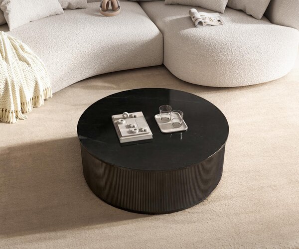 DELIFE Dohányzóasztal Fiorano 90x90 cm márvány fekete ezüst fém Black Antique