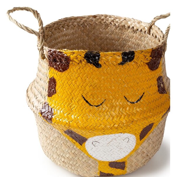 Sárga-natúr színű tengerifű játéktároló kosár ø 30x28 cm Giraffe – Compactor