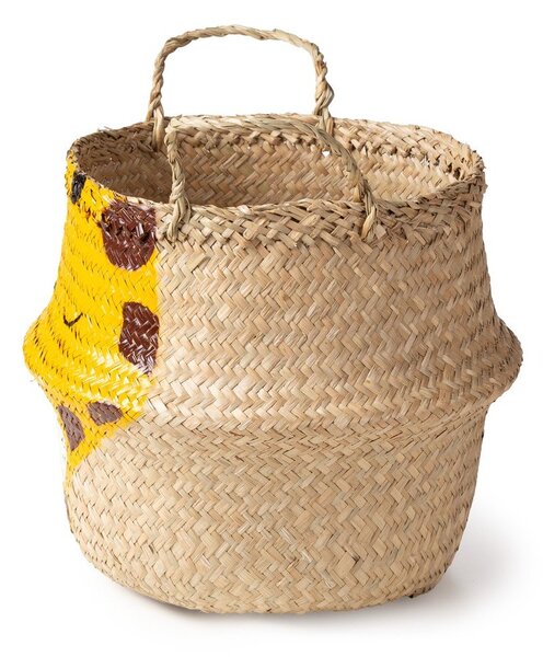 Sárga-natúr színű tengerifű játéktároló kosár ø 30x28 cm Giraffe – Compactor