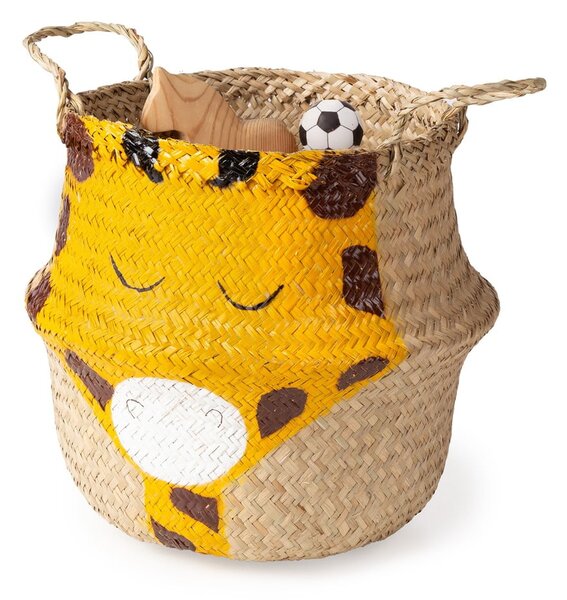 Sárga-natúr színű tengerifű játéktároló kosár ø 30x28 cm Giraffe – Compactor