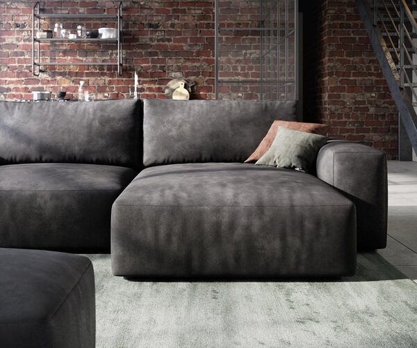 DELIFE Sarokkanapé Lanzo 230x155 cm bőr imitáció vintage antracit variálható rekamié puffal