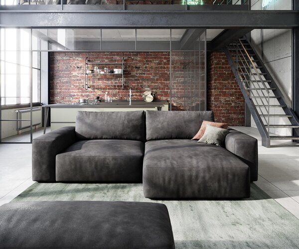 DELIFE Sarokkanapé Lanzo 230x155 cm bőr imitáció vintage antracit variálható rekamié puffal